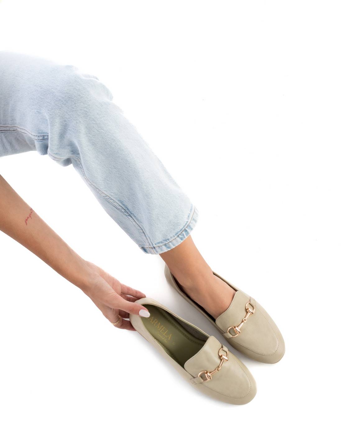Carmela 16151501 mocassin cuir vert plat