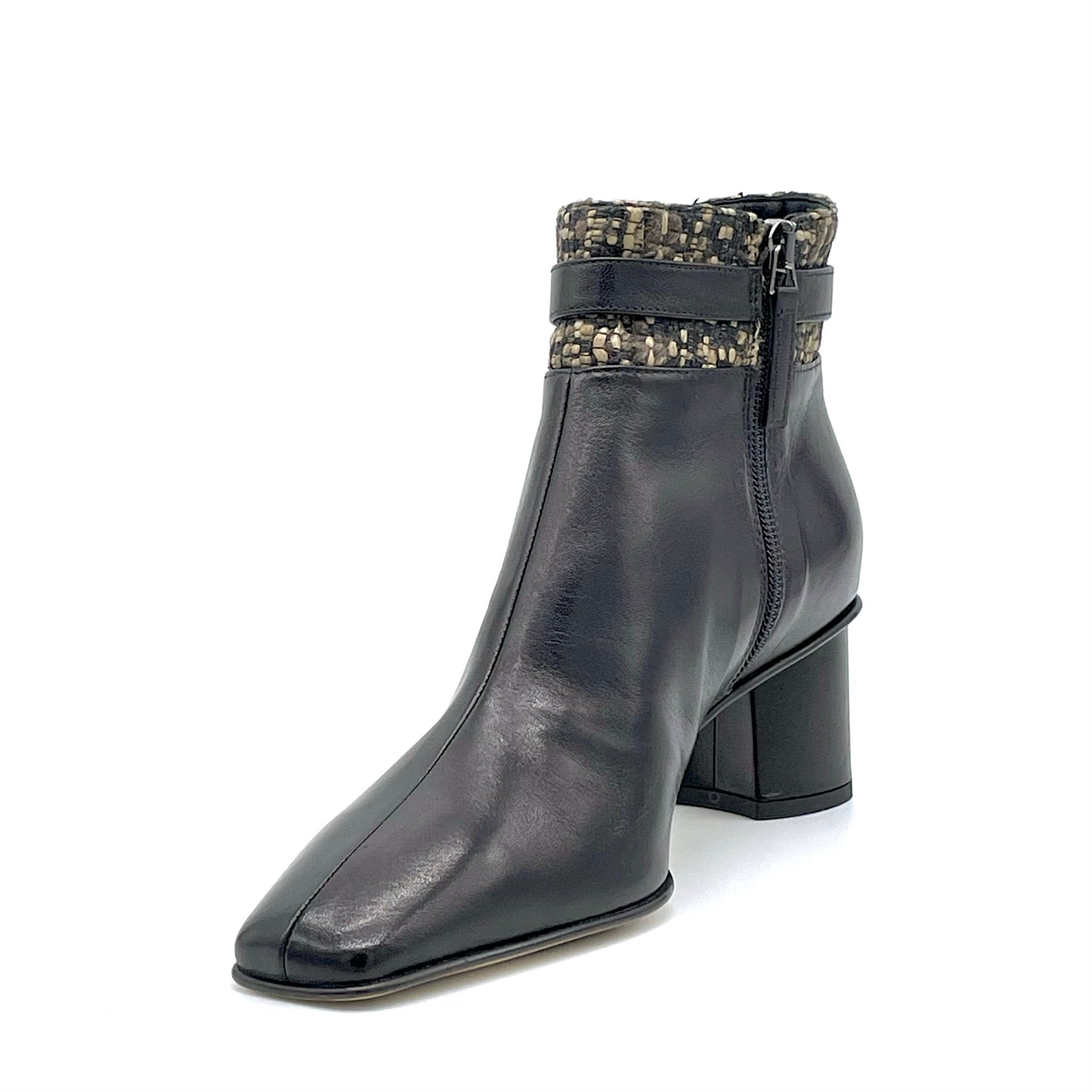 ELATA 54547 bottine cuir noir tweed talon 5,5 cm