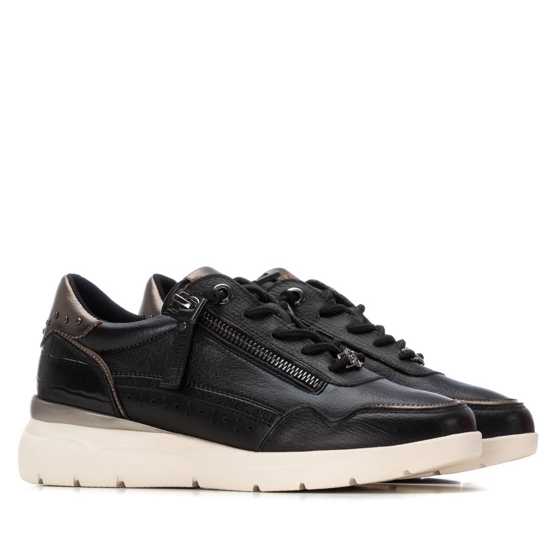Carmela 16243001 baskets cuir noir zip lacets